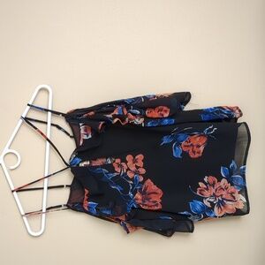 Large Lily White Floral Top Strappy Shirt Black Blue Flowers